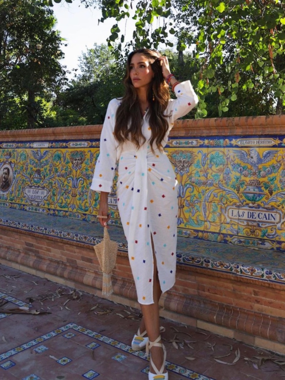 Zara White Midi Dress with Multicolor Embroidered Diamonds - Picture 2 of 5